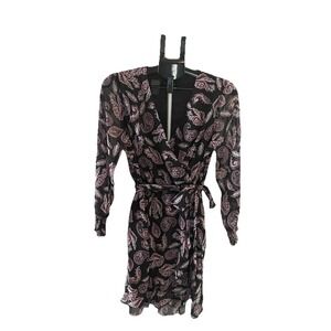 Stella & Julie Size 8 Wrap Dress Paisley Black And Sparkly Fully Lined NWT